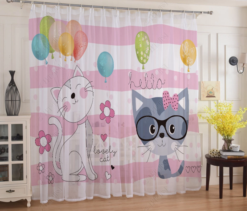 3D Cartoon Animal Cat Balloon Curtains And Drapes Lqh 14