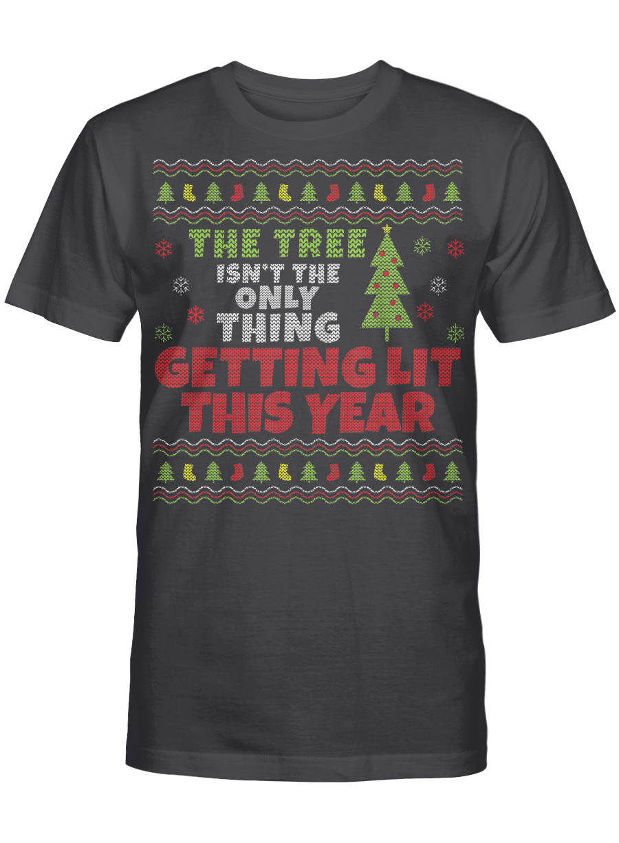 AmazeStyleZ Santa’s Reindeer, Ugly Christmas Sweater, Christmas Gift Ideas, Beer Wine Alcohol Ugly Christmas Tree Not Only Getting Lit T-Shirt