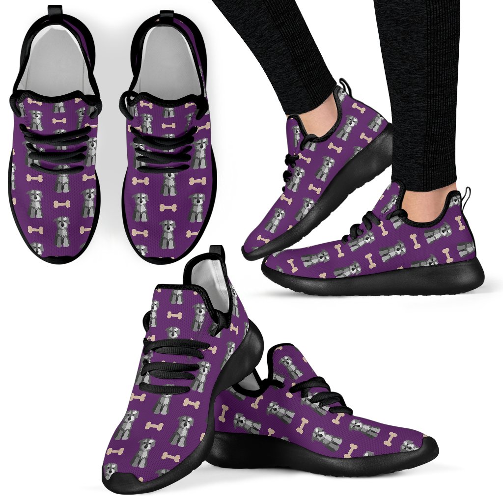 Dog Puppy Schnauzer Print Pattern Black Men Women Knit Sneaker