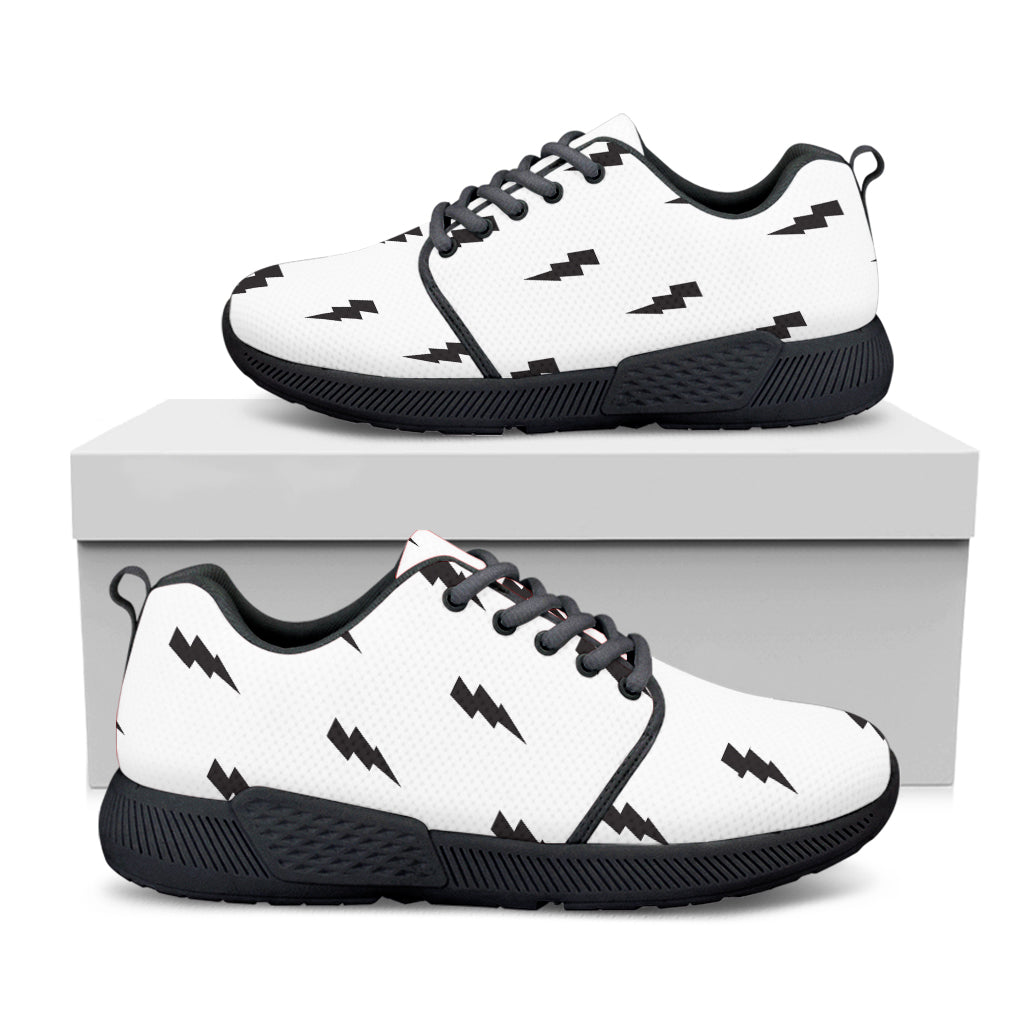 White And Black Lightning Pattern Print Black Athletic Shoes