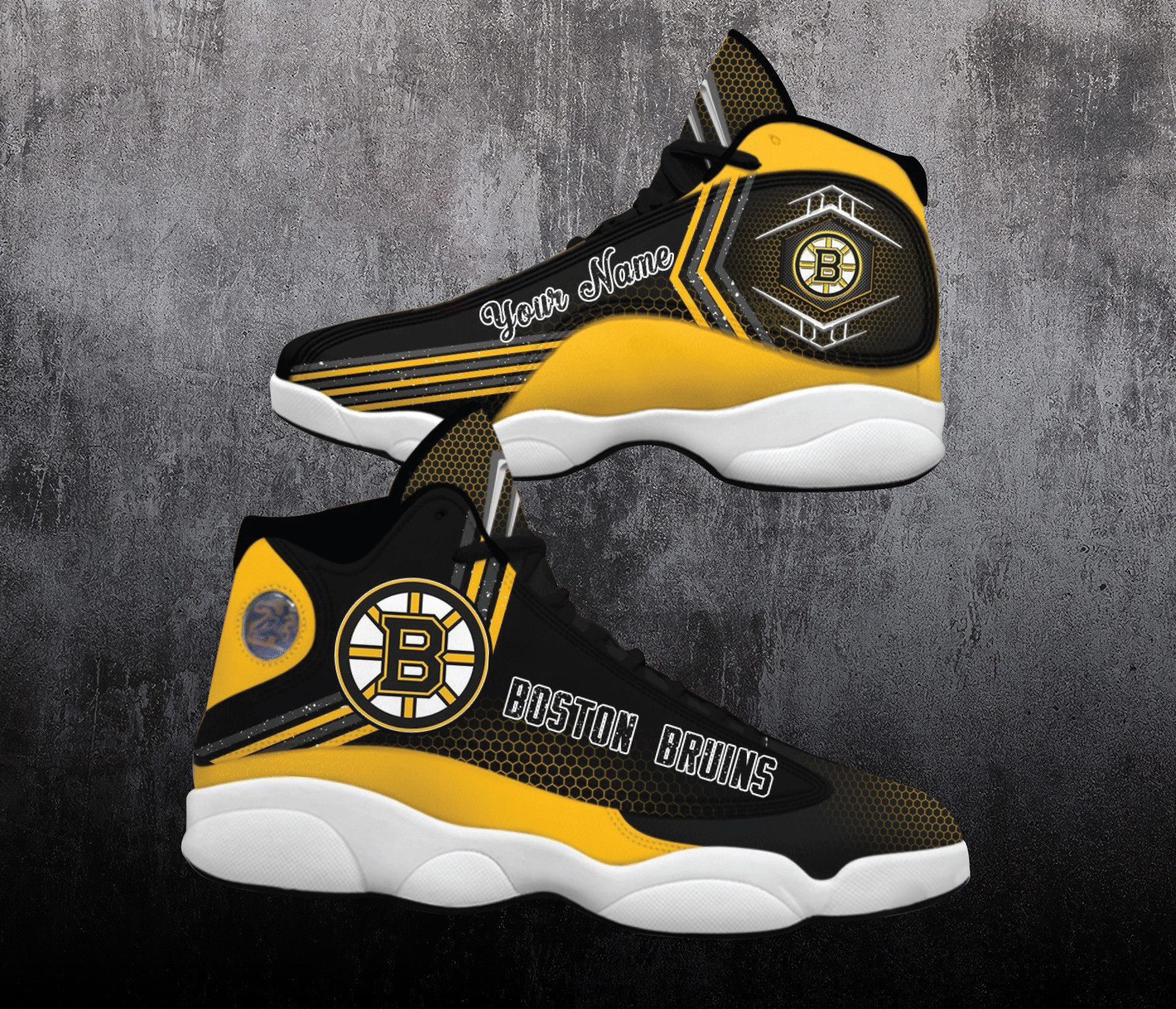 Boston Bruins Air Jordan 13 Custom Name Shoes