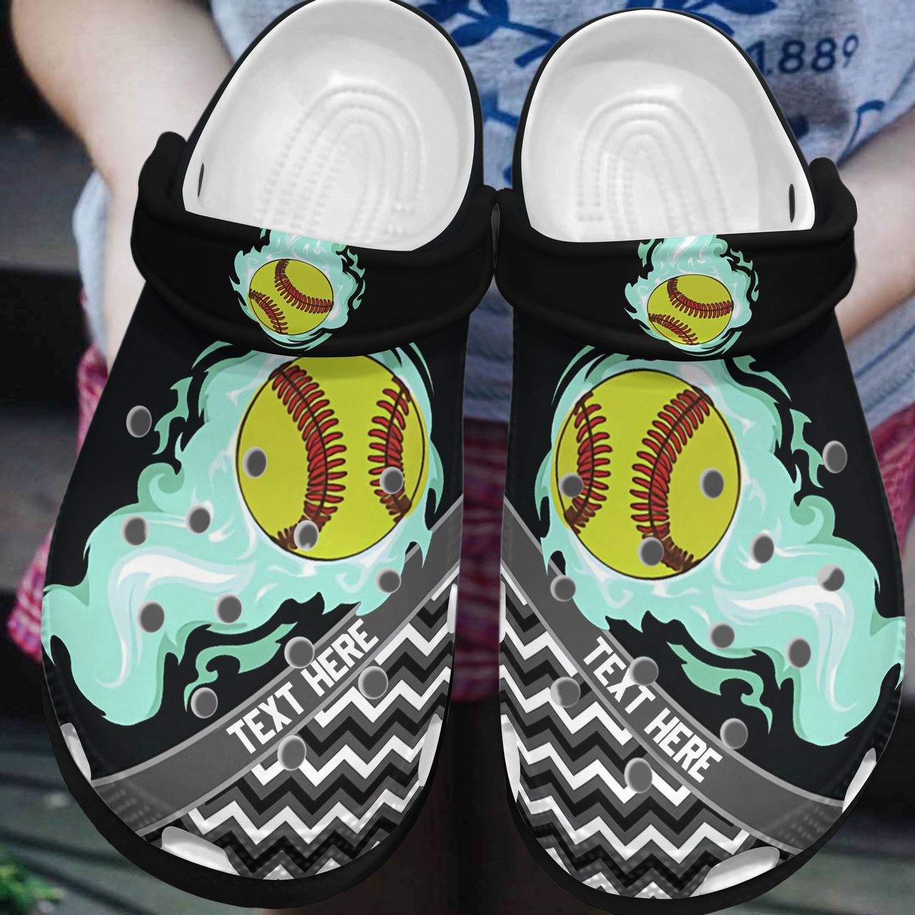 Softball Personalized Clog, Custom Name, Text, Color, Number Fashion Style For Women, Men, Kid, Print 3D Softball In Fire