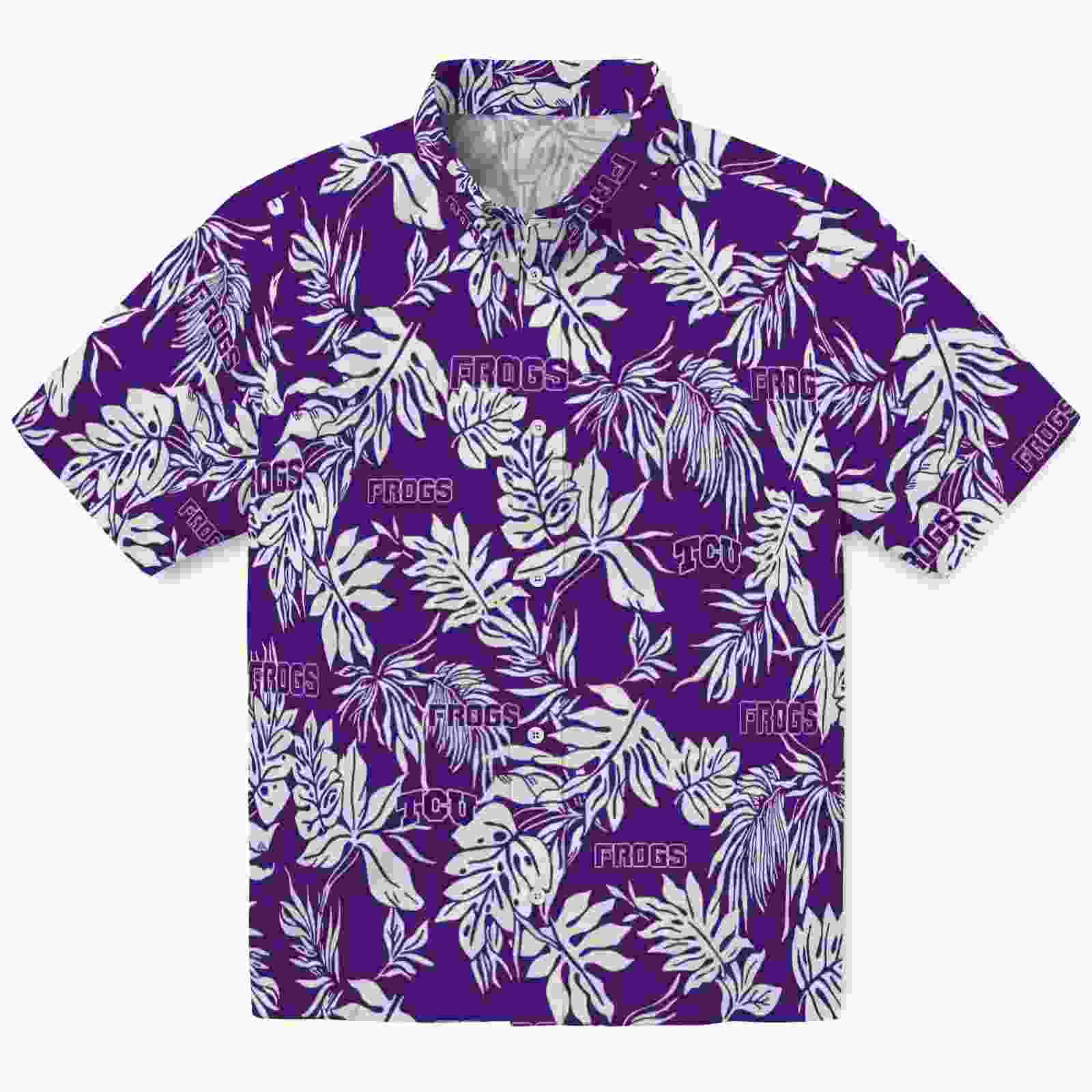 Tcu Horned Frogs Tropical Leaf Purple White Hawaiian Shirt