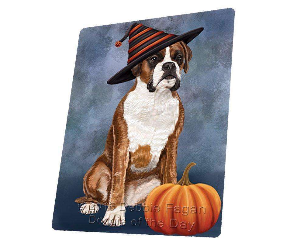 Happy Halloween Boxers Dog Wearing Witch Hat With Pumpkin Art Portrait Print Woven Throw Sherpa Plush Fleece Blanket