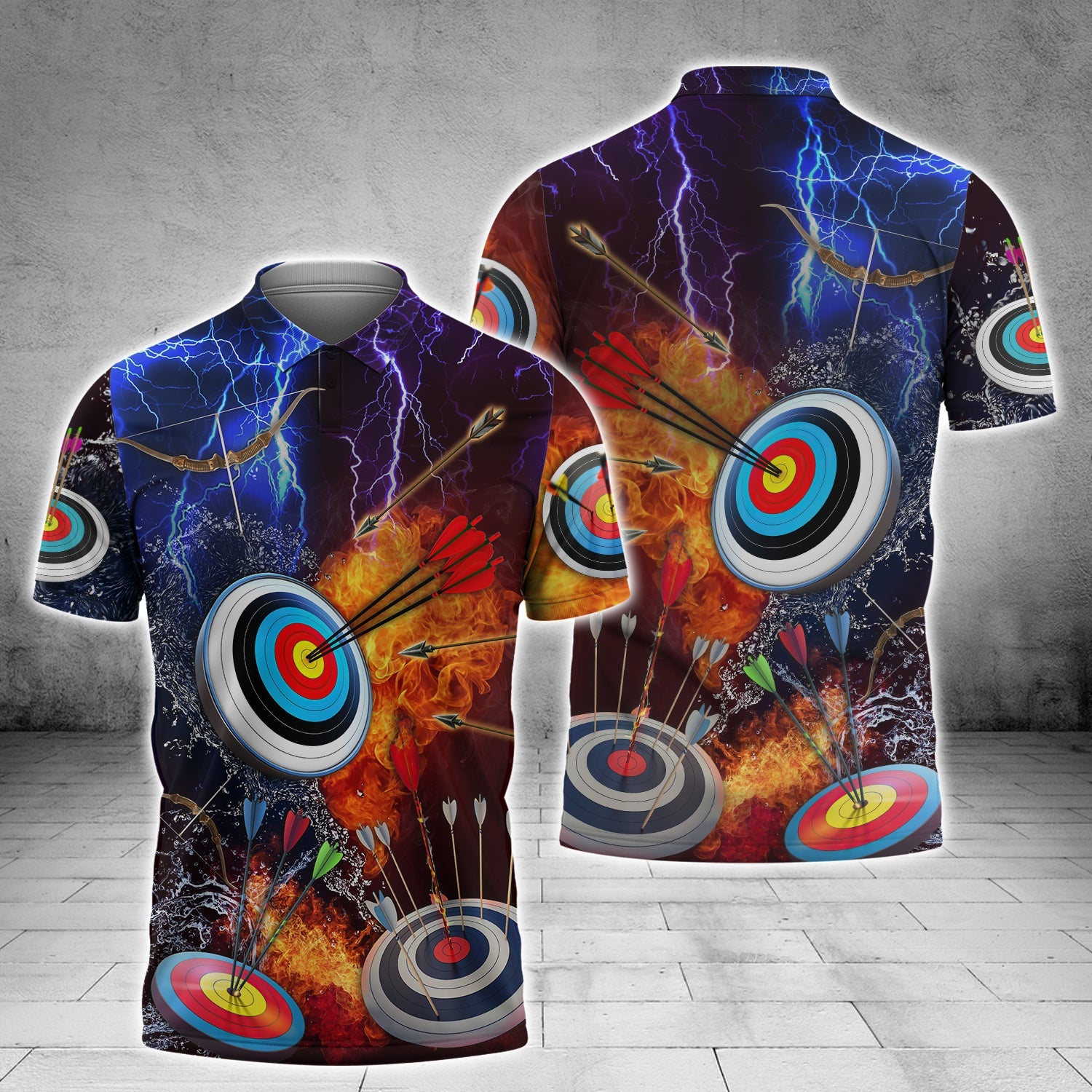 3D All Over Print Archery Water And Fire Pattern Polo Shirt, Perfect Shirt For Men Women, Archery Team Shirt