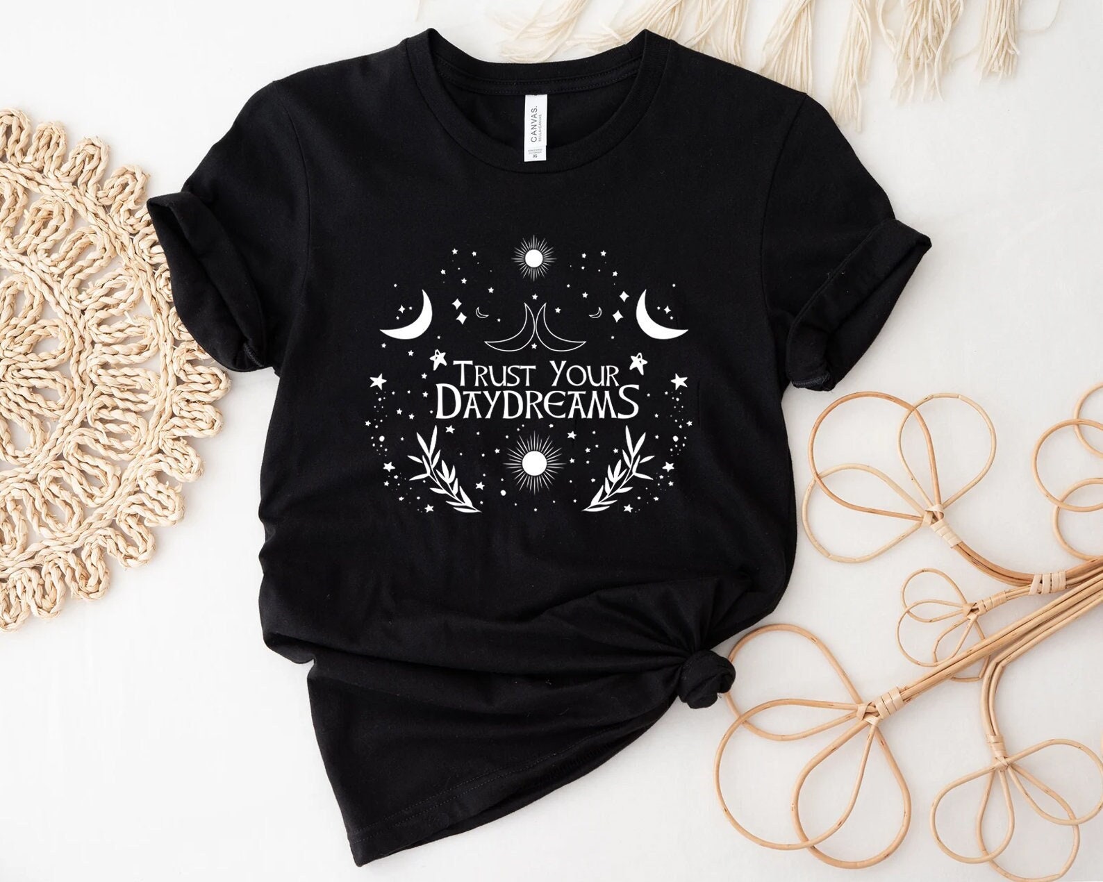 Sun Moon Stars Tee, Celestial Tee, Graphic Tee, Sun Shirt, One with the Sun, Boho Shirt, Vintage Tee, Mystical Tee, Moon Shirt, Bohemian