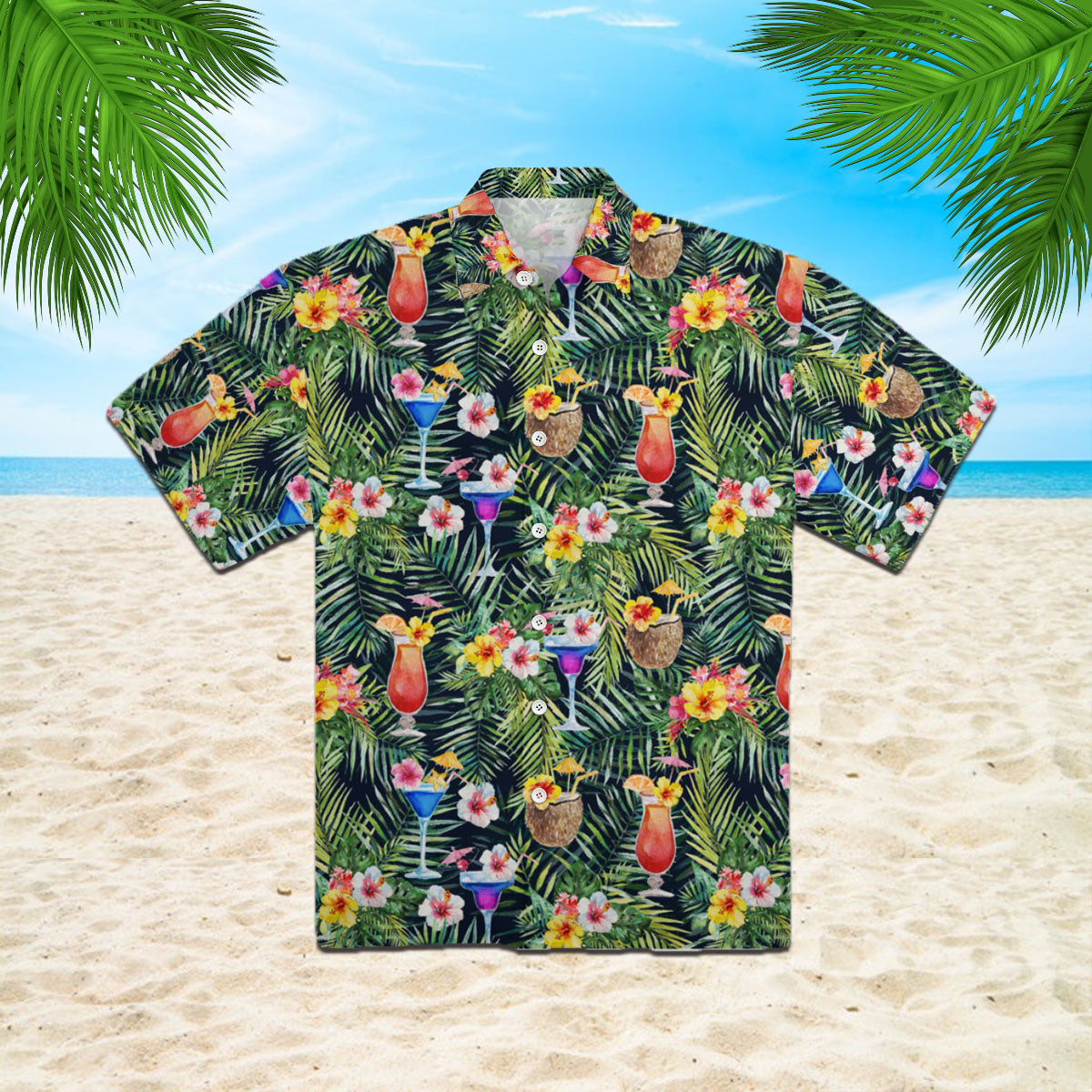 Bright Cocktails With Colorful Flowers Hawaiian Shirt – For Men And Women