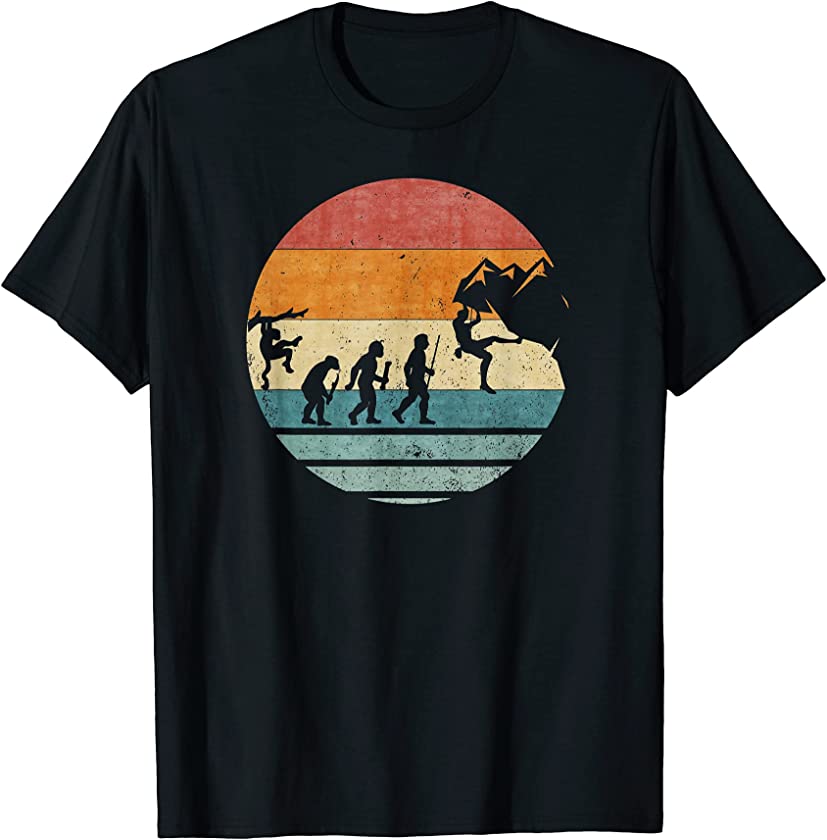 Vintage Retro Evolution Of Rock Climbing Climber Silhouette T-Shirt