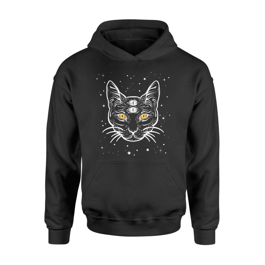 Black 3 Eyes Cat Halloween Boho Gothic Witchcraft Tattoo Halloween Hoodie