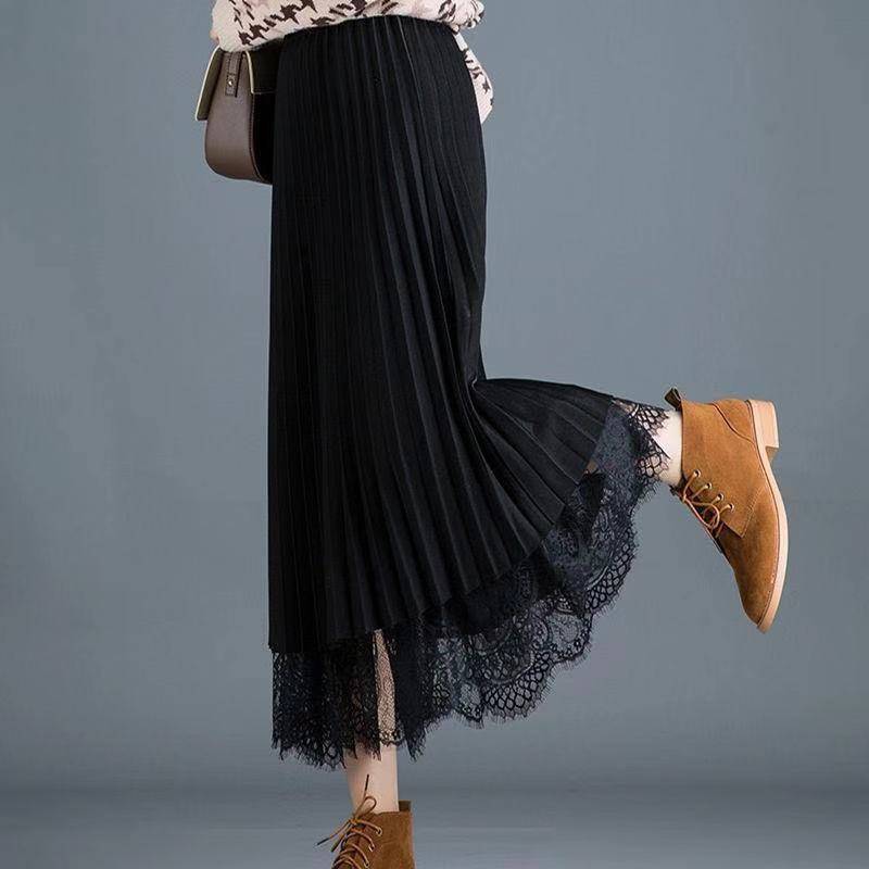 Vintage Lace Gauze Women’s Skirt 2022 Spring New Elegant Fashion Floral Loose Midi High-waisted Skirts Female Clothing alx