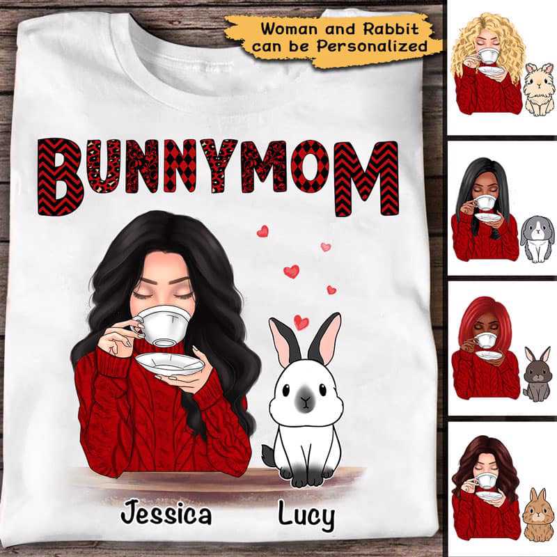 Bunny Mom Red Patterned Rabbit Personalized Shirt