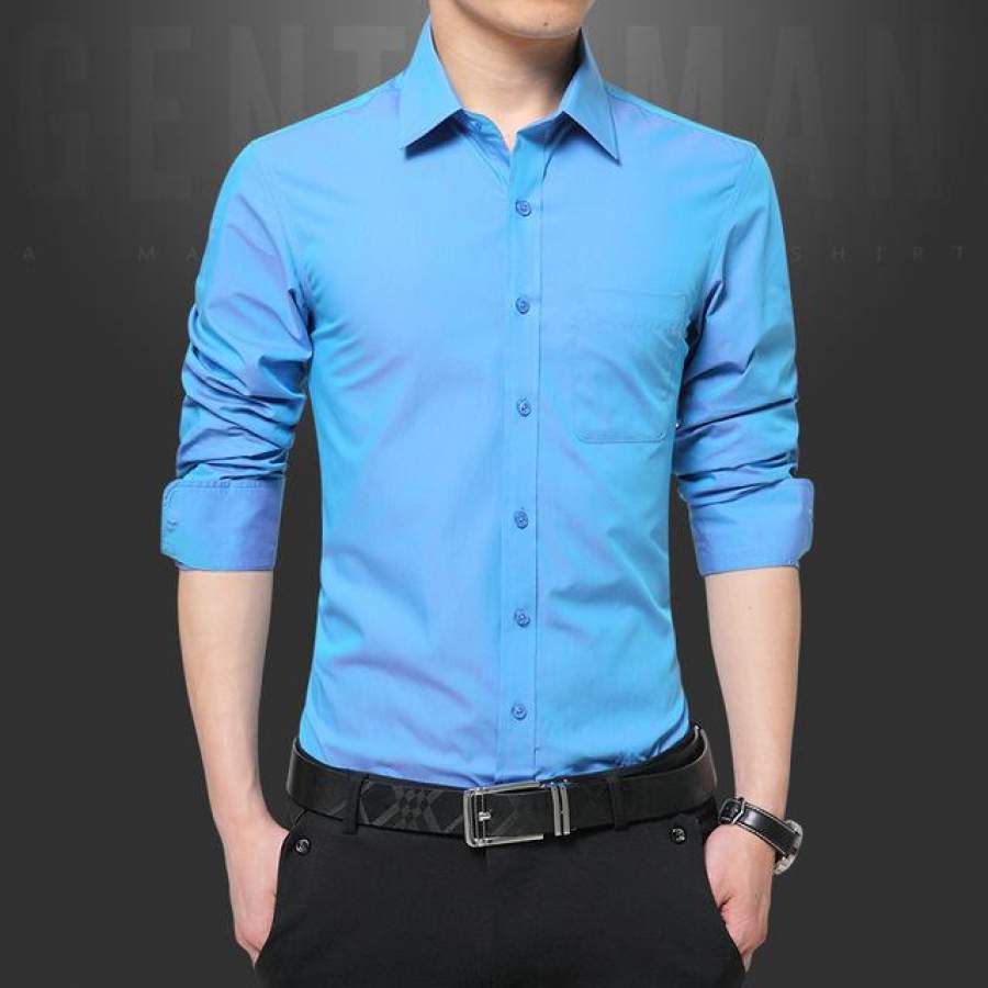 Mens Shirt Long Sleeve Cool Shirt Candy Color Turn Down Collar Slim Fit Shirt for Men