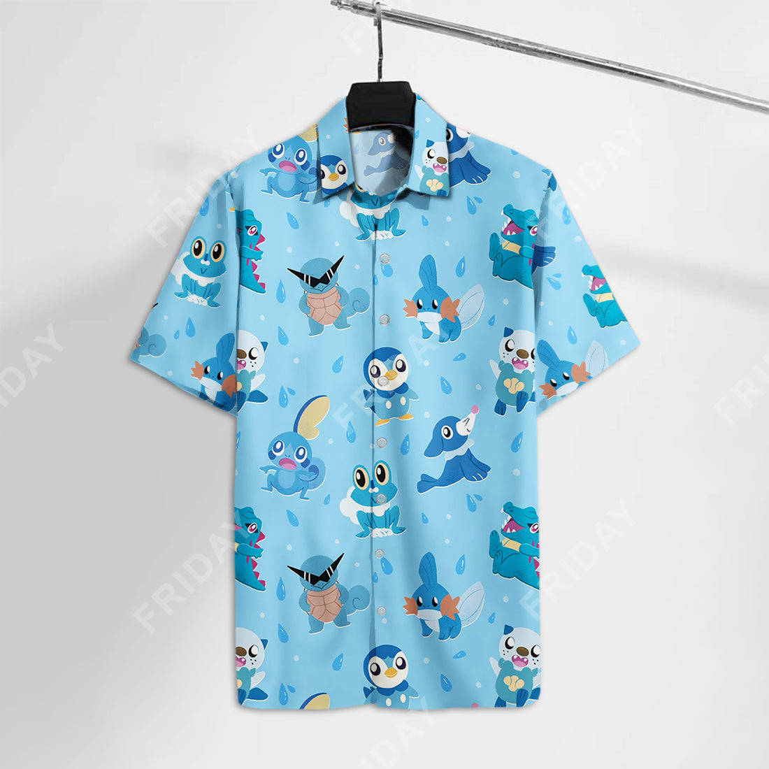 Pokemon Hawaii Shirt Water Oshawott Squirtle Totodile Pattern Blue Aloha Ha67393