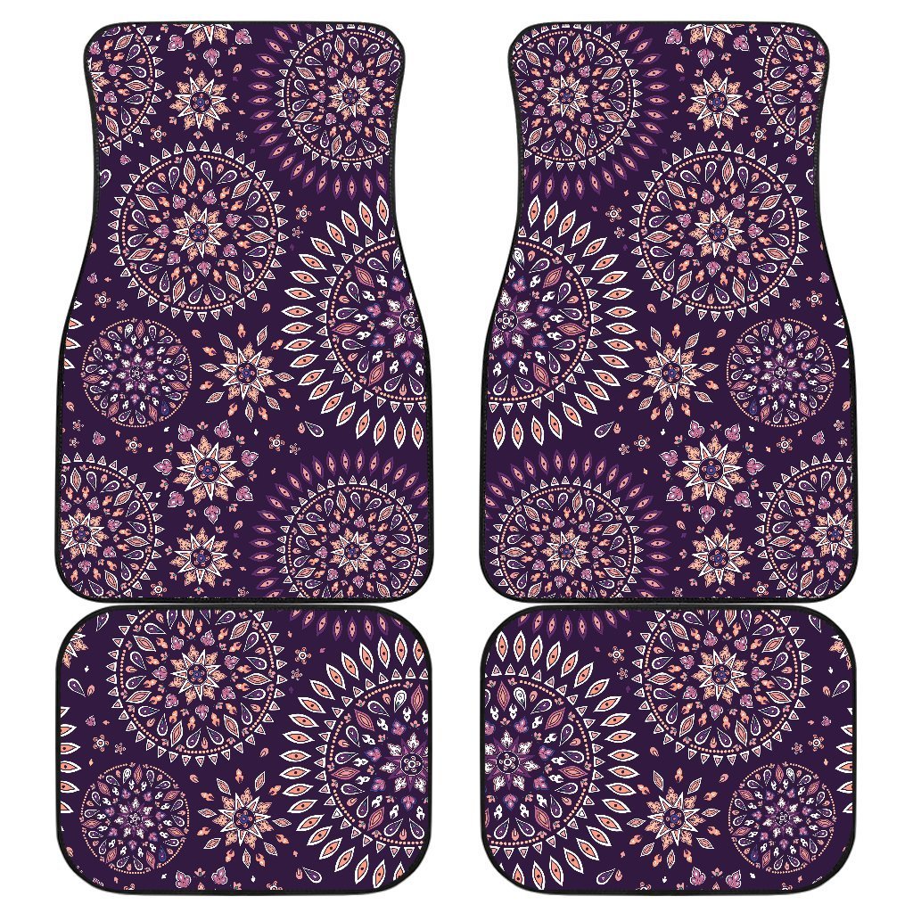 Purple Bohemian Mandala Pattern Print Front And Back Car Floor Mats, Front Car Mat