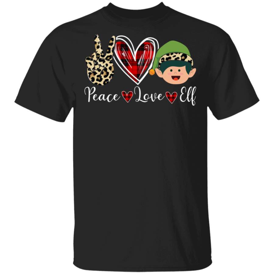 Christmas Plaid Lover Peace Love Elf Leopard Red Plaid Christmas 2020 T-Shirt