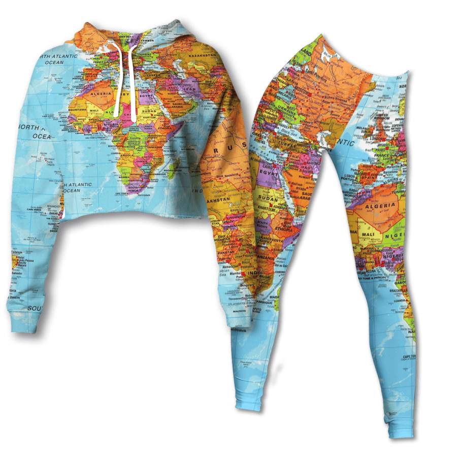 Africa Map Cropped Hoodie & Leggings Set