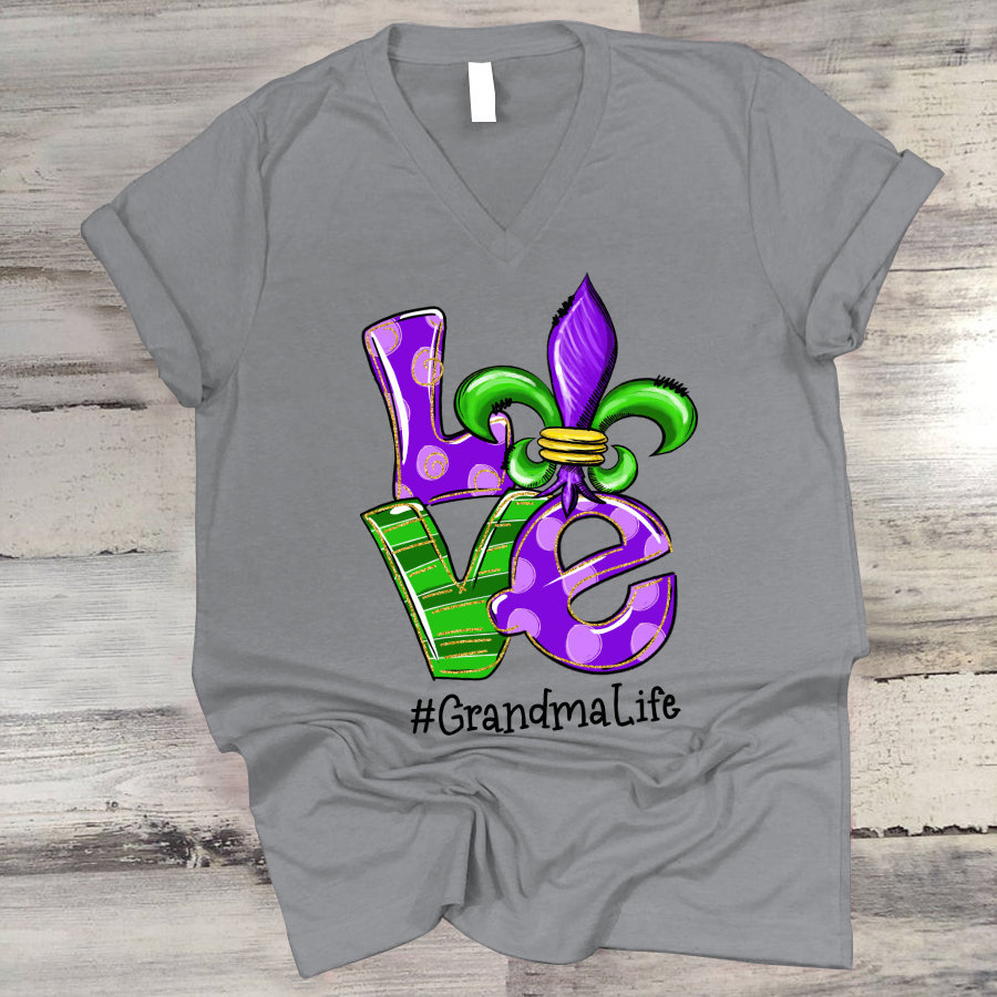 Love Grandma Life Gift Mardi Gras V-Neck