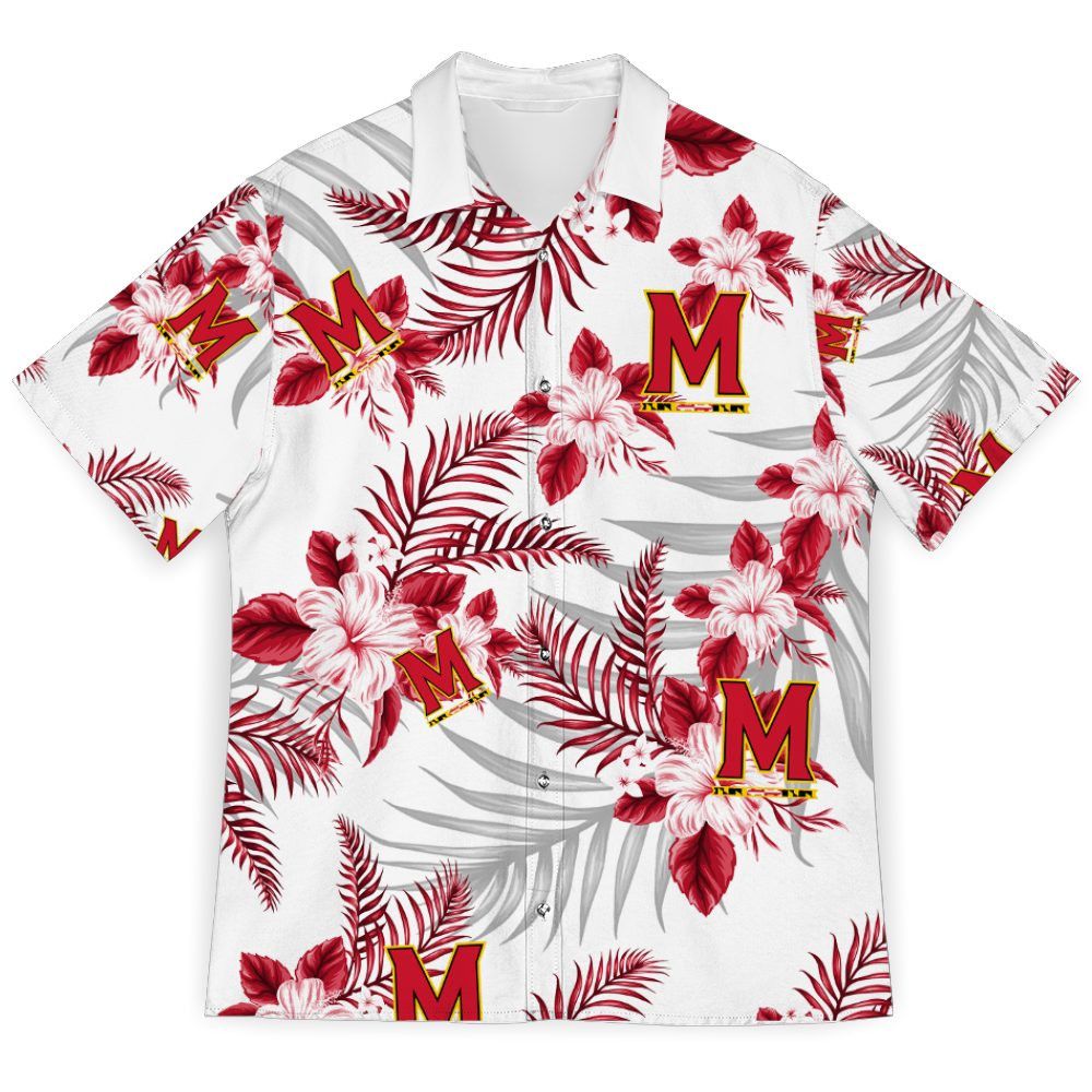 NCCA Maryland Terrapins Red Flowers White Hawaiian Shirt