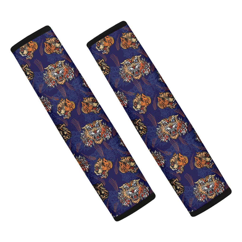 Blue Tiger Tattoo Pattern Print Car Seat Belt Covers