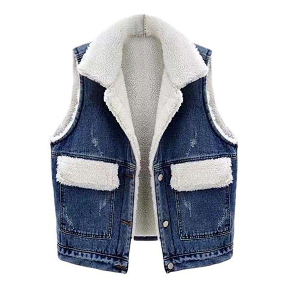 Women Denim Waistcoat Sleeveless Oversized Warm Keeping Boyfriend Style Women Outwear Waistcoat Jean Jackets Vest chaleco mujer alx