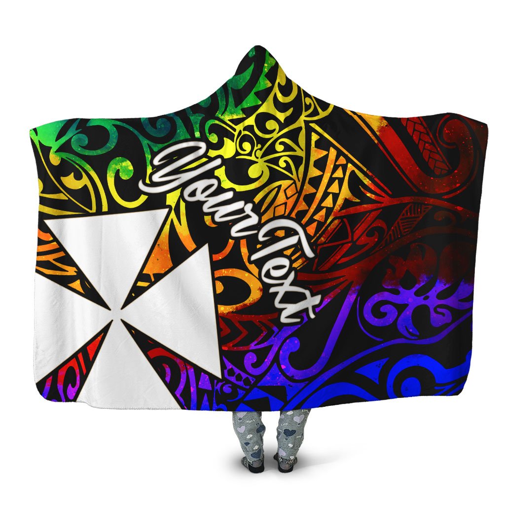 Wallis and Futuna Custom Personalised Hooded Blanket – Rainbow Polynesian Pattern – BN11