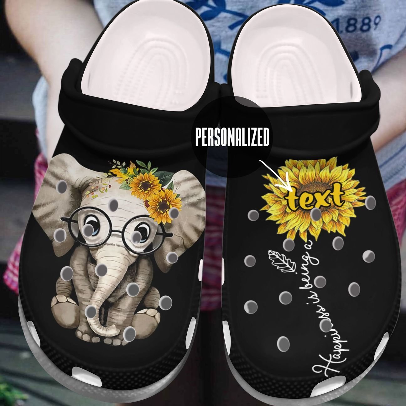 Elephant Personalized Clog, Custom Name, Text, Color, Number Fashion Style For Women, Men, Kid, Print 3D Happiness Is Being A