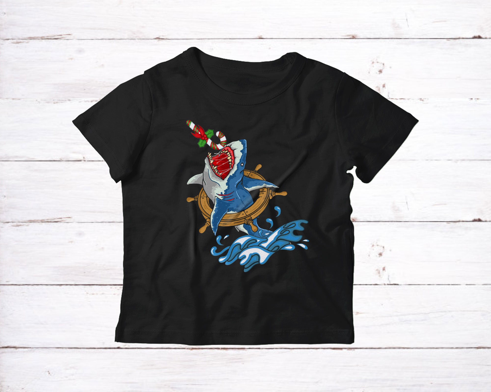 Shark Eating Candy Canes Funny Christmas Kids Boys Candy Canes Shark Lovers Gifts T-Shirt