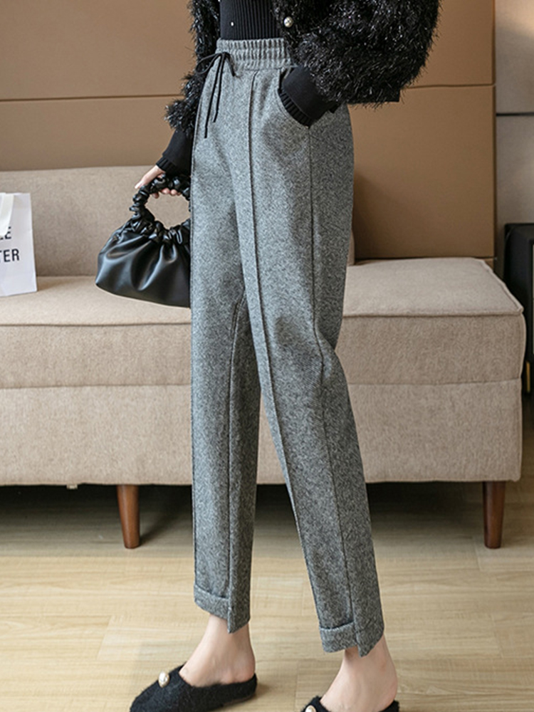 SVOKOR Women Winter Warm Harem Pants Velvet Thickening Pants Korean Casual Wool Houndstooth Pants Free Shipping alx