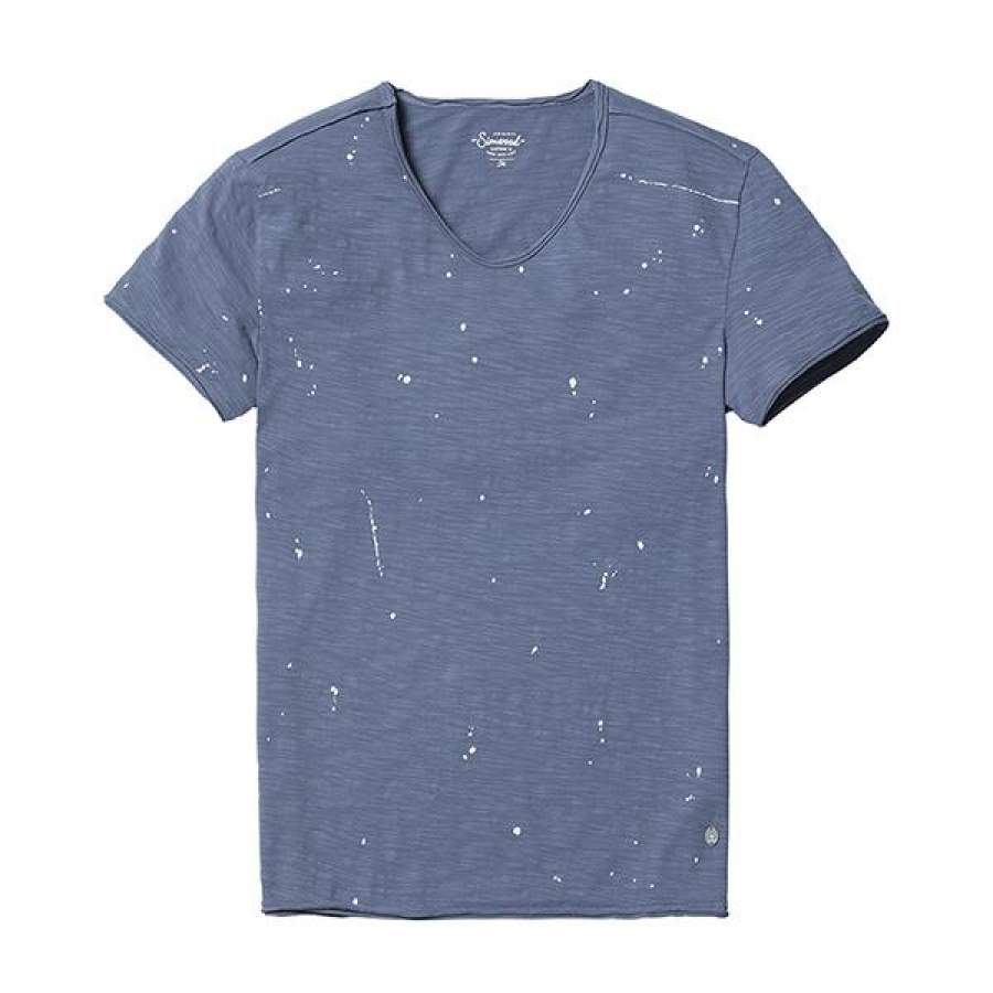 New Summer T-Shirts Men Vintage Painting Slim Fit Curl Hem Fashion V-Neck