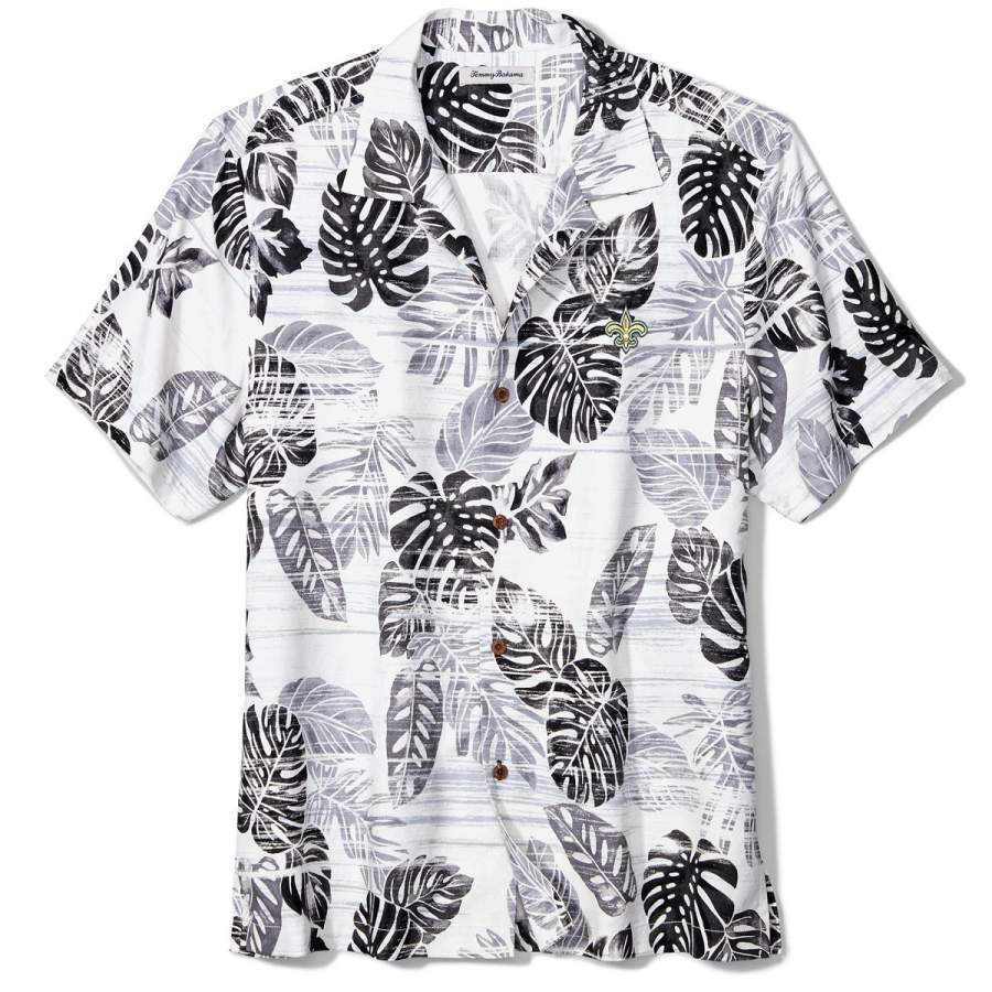 New Orleans Saints Tommy Bahama Sport Super Fan Silk Hawaiian Camp Shirt – White