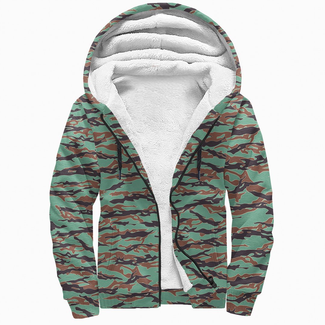 Army Guyana Tiger Stripe Camouflage Seamless Sherpa Hoodie A27