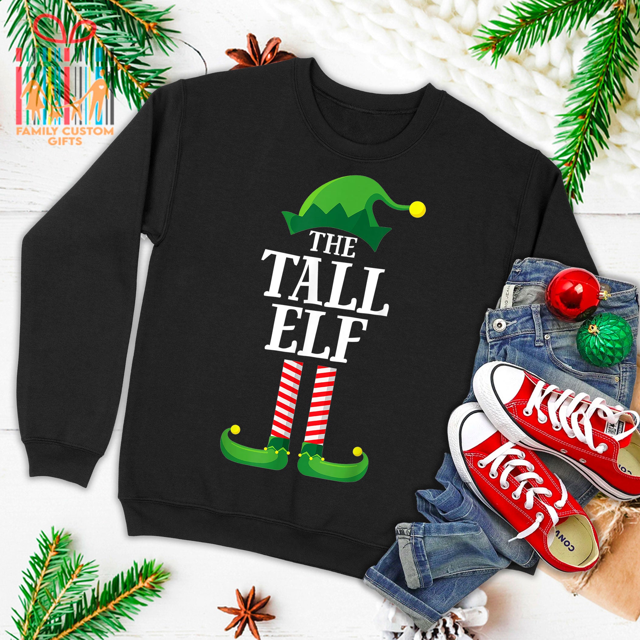 Tall Elf Matching Family Group Christmas Party Pajama Ugly Christmas Sweater T-Shirt