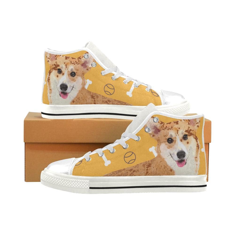 Corgi White Men Classic High Top Canvas Shoes Design By TeeCowBoy Fashion