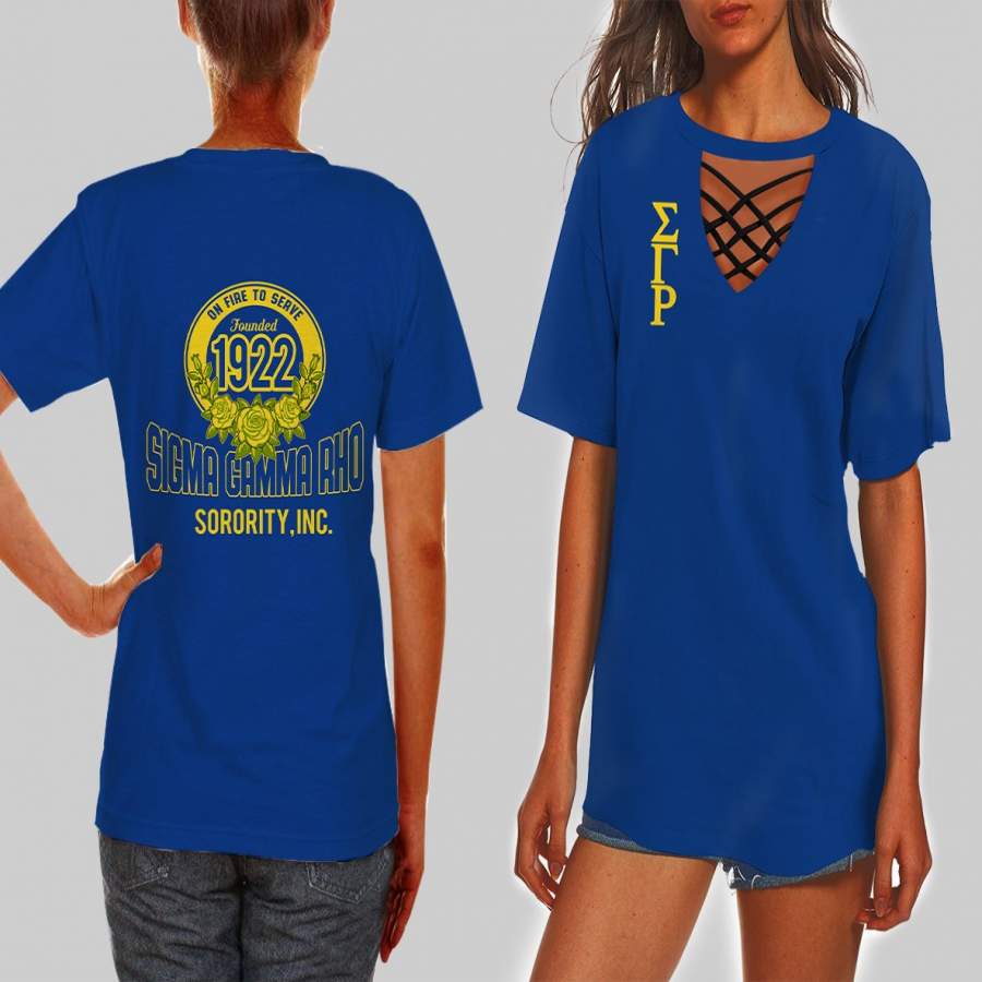 SIGMA GAMMA RHO HOLLOW OUT V-NECK T SHIRT