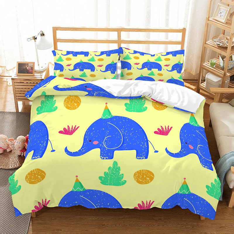 Yi Chu Xin Cartoon 3D Elephant Bedding Set Luxury Kids Duvet Cover Set Single Size Bed Custom Size