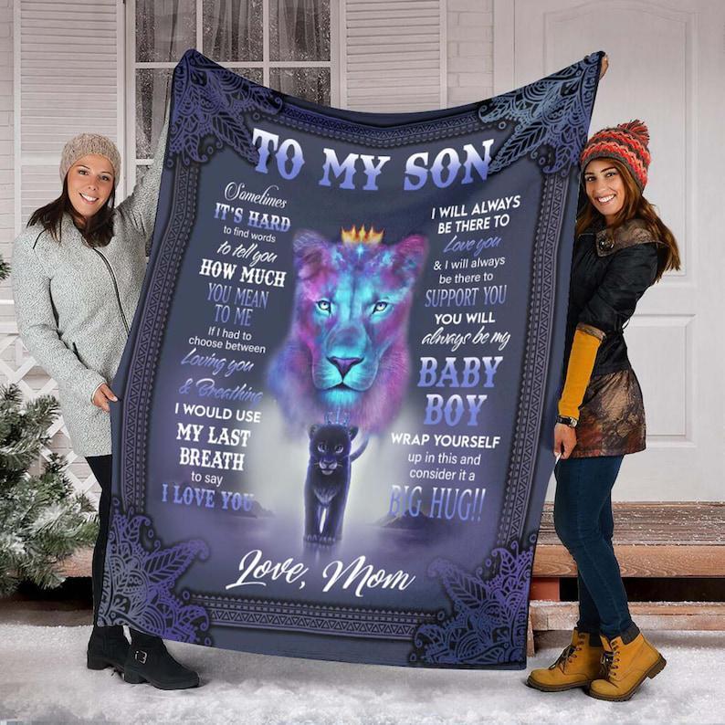 To My Son I Would Use My Last Breath To Say I Love You Fleece Blanket Animals Gift For Family,Birthday,Son,Lion Lovers Gift Home Decor Bedding Couch Sofa Soft And Comfy Cozy