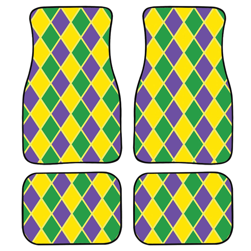 Purple Green And Yellow Mardi Gras Print Front And Back Car Floor Mats, Front Car Mat