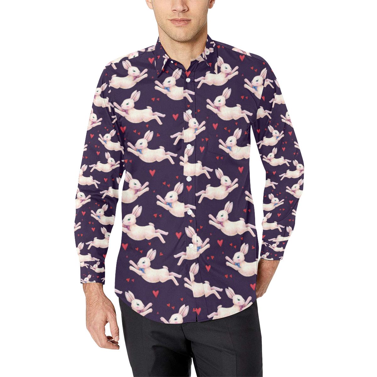 Rabbit Pattern Print Design Rb016 Long Sleeve Dress Shirt