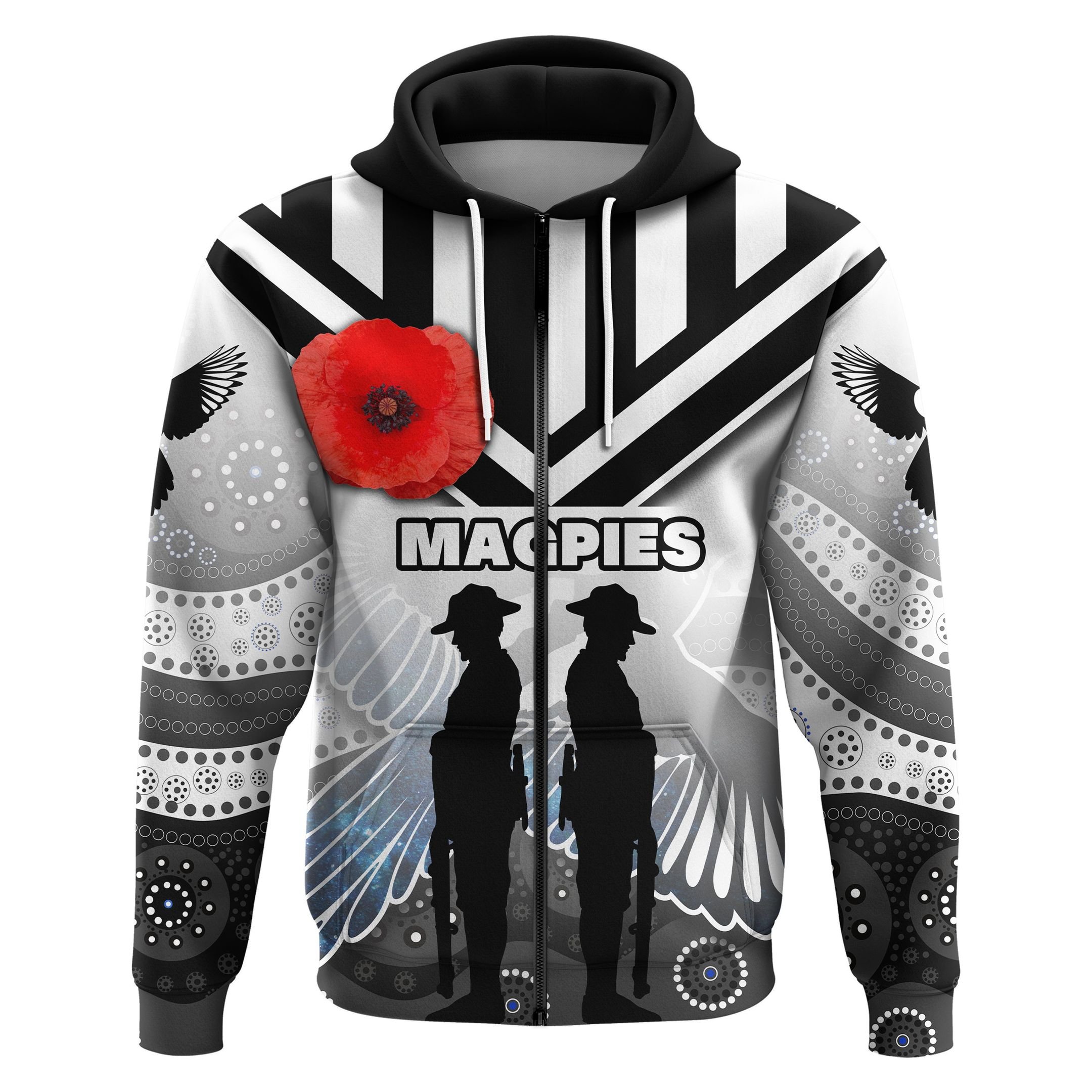 Magpies Zip Hoodie Collingwood Anzac Day Special Version12