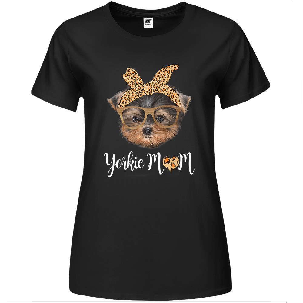 Yorkie Mom Leopard Print Dog Lovers Mother Day Gift Premium Womens T Shirts