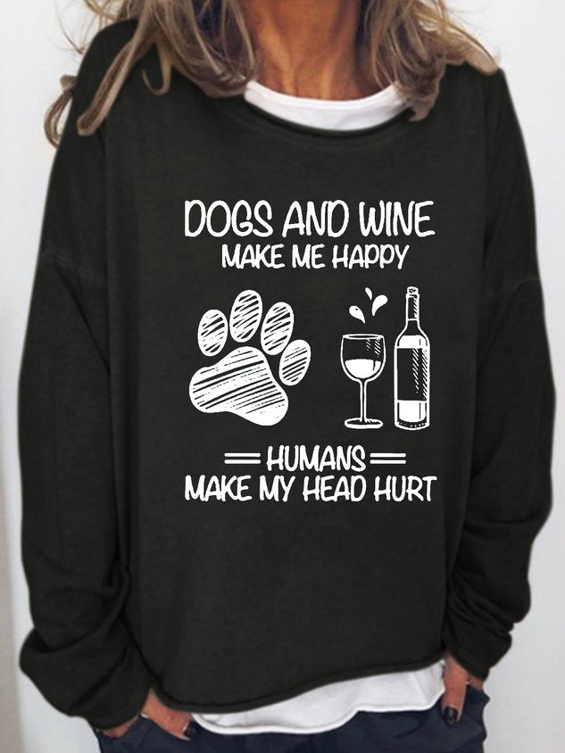 Dog And Wine Letter Long Sleeve Top