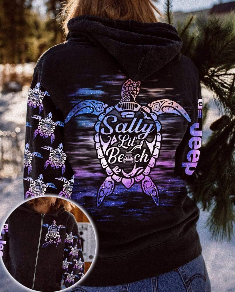 Black Jeep Girl Salty Lil Beach Turtle Purple Hoodie 3D