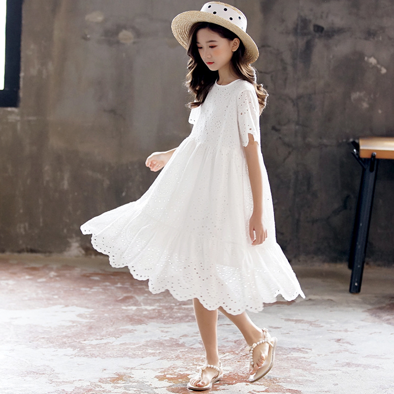 2022 Summer Girls Dress with Lining 100% Cotton Embroidery Baby Princess Midi Dress Children Party Clothes, #8801 alx