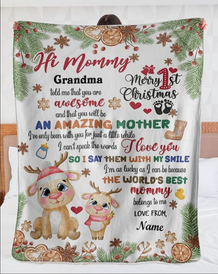 Mery 1St To My Mom Sherpa Blanket Mom Blanket Christmas Blanket Christmas Gifts Gift For Mom Mom Blanket Gift Personalized Blanket