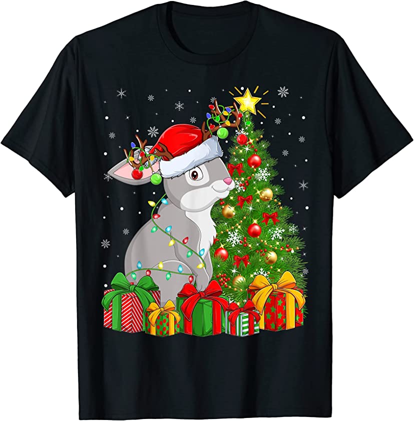 Rabbit Bunny Lover Xmas Holiday Santa Bunny Christmas Tree T-Shirt