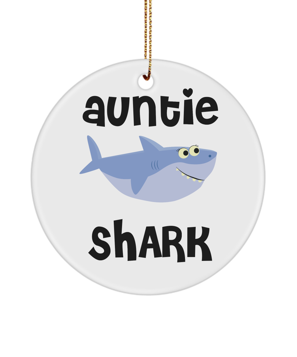 Auntie Shark Christmas Tree Ornament Ceramic