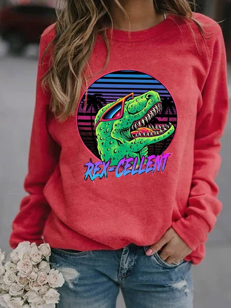 Women’S Rex-Cellent Funny T Rex Dinosaur Graphic Long Sleeve Sweatshirt