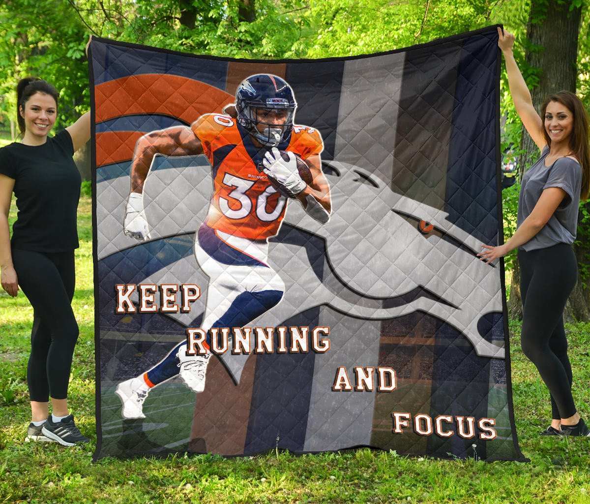 Denver American Football Broncos Keep Running And Focus Premium Quilt Blanket