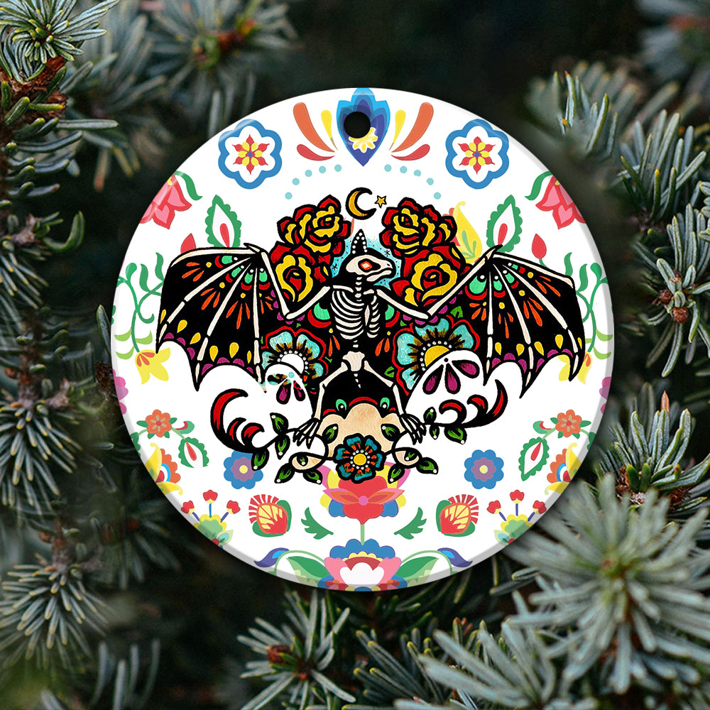 Bat Ornament Day Of The Dead Dia De Los Muertos Art Print Animal Ornament Hn