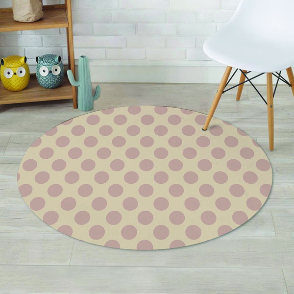 Brown And Cream Polka Dot Round Rug